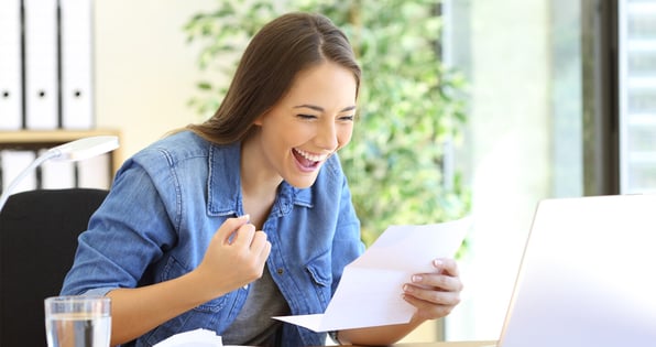 A girl excited about getting her tax refund