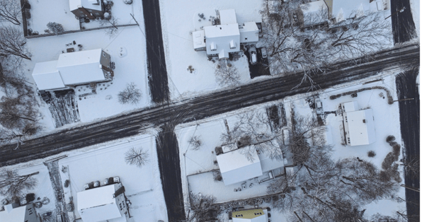 Sky view of snowy street
