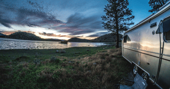 RV next to beautiful lake view